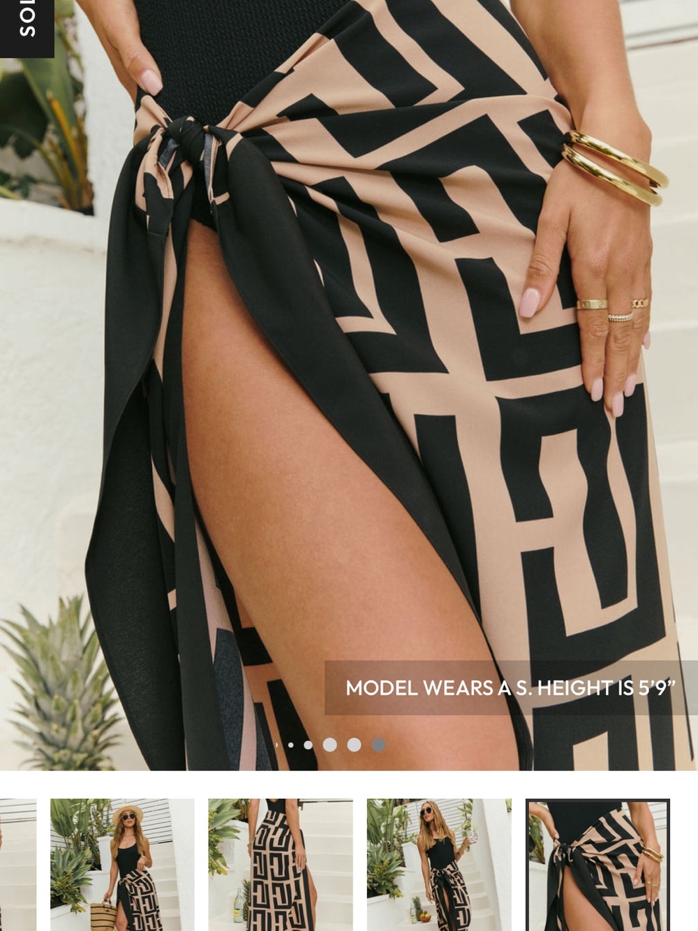 Black & Beige Geometric Wrap Maxi Skirt/Sarong - Picture 2 of 5